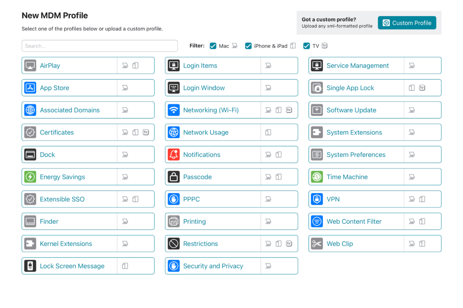Policy Menu. Example Policies | Addigy