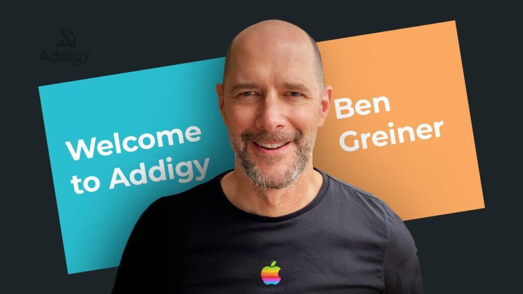 Image of Ben Greiner superimposed over a sign that says, "Welcome to Addigy."