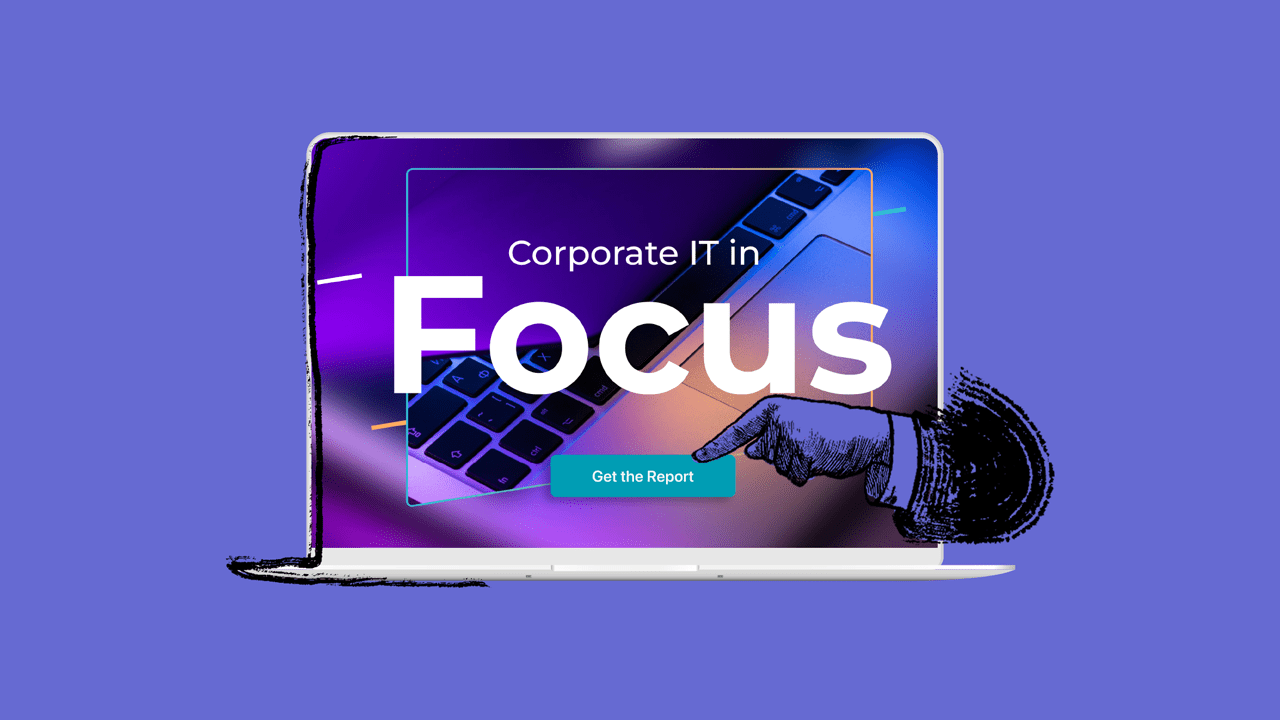 Computer with text "Corporate IT in Focus" on it.