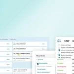 Security compliance dashboard showing CIS, NIST, and CMMC benchmark baselines for macOS and iOS, with overlapping panels displaying threat details and security configuration checkboxes like Enable Gatekeeper and FileVault.