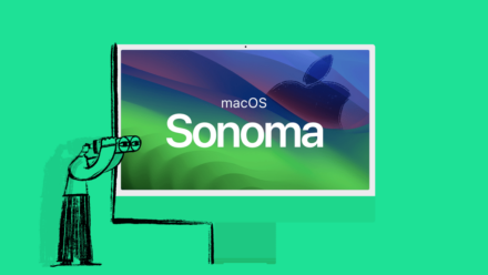 Man looking through binoculars at computer screen with "Sonoma" written on it.