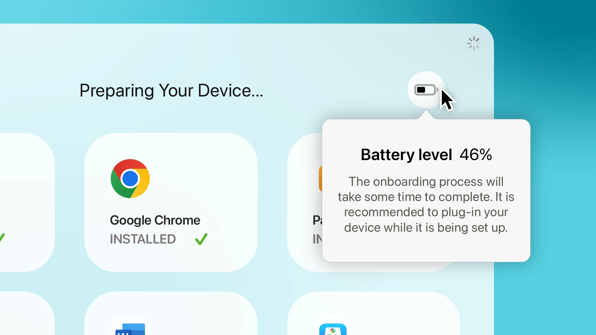 Addigy Assist screen. Showing the battery level