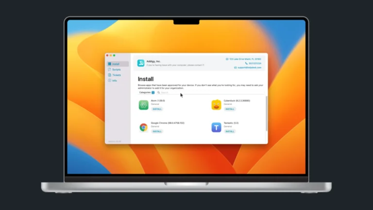 Addigy Self Service UI on a Macbook Pro