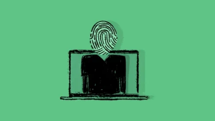 Illustration of a user with an Apple device