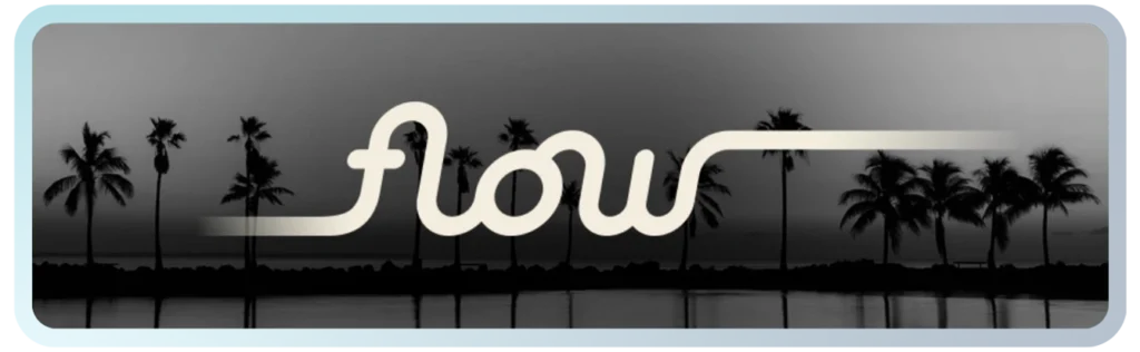 Flow logo over palm tree landscape