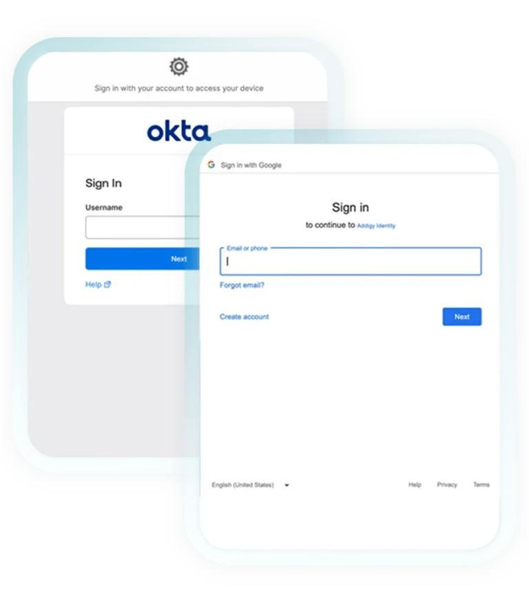Addigy Identity OKTA and Google login