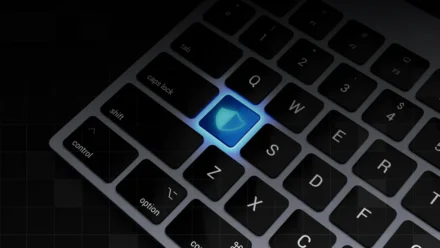 Mackbook Pro keyboard with shield pictogram on it.