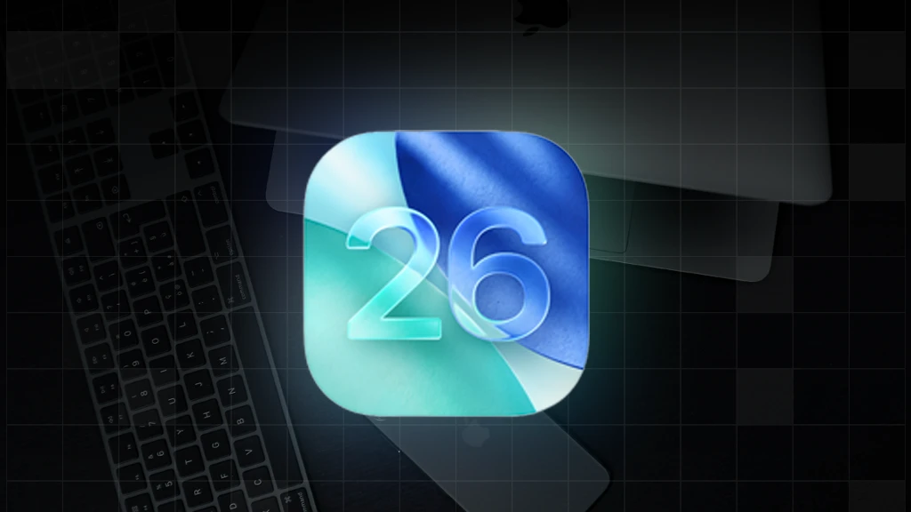 OS 26 icon with Apple devices on the background
