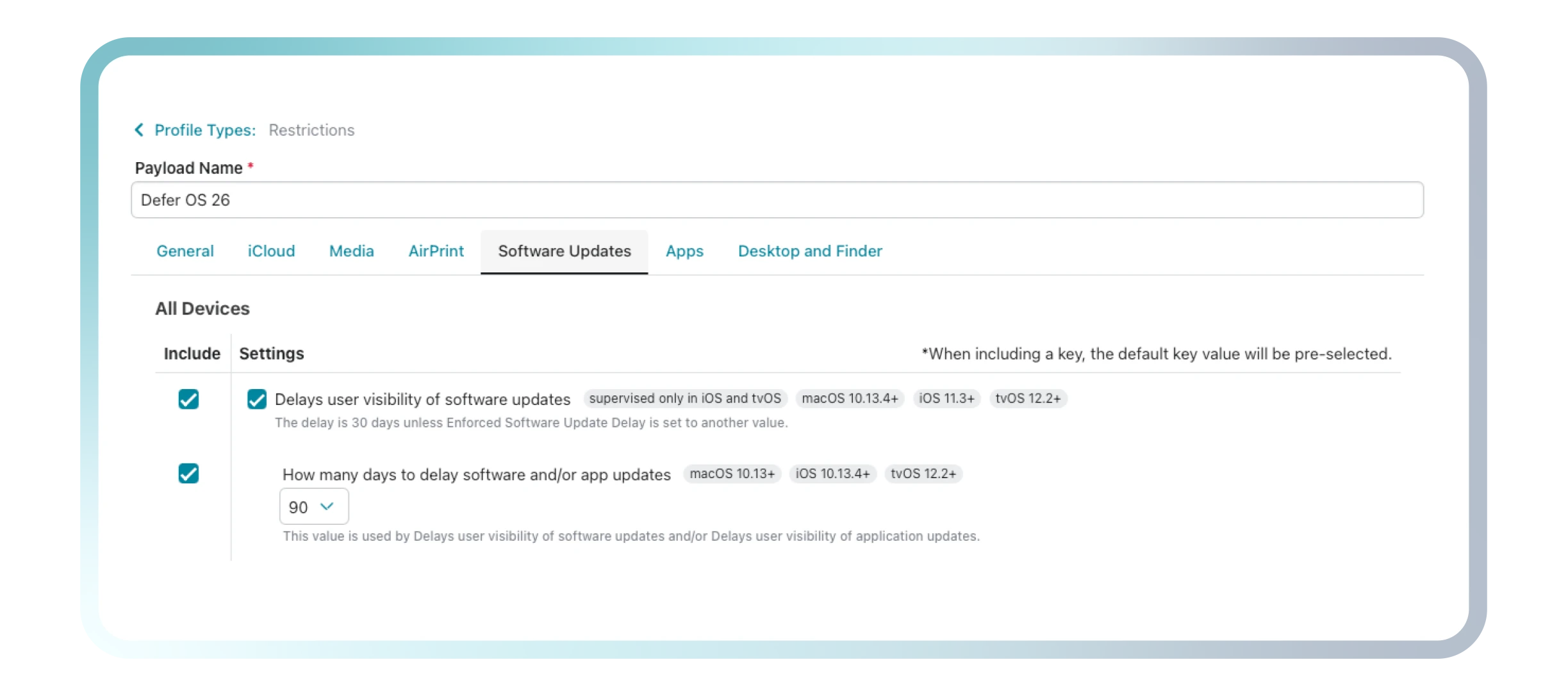 MDM restrictions iOS profiles