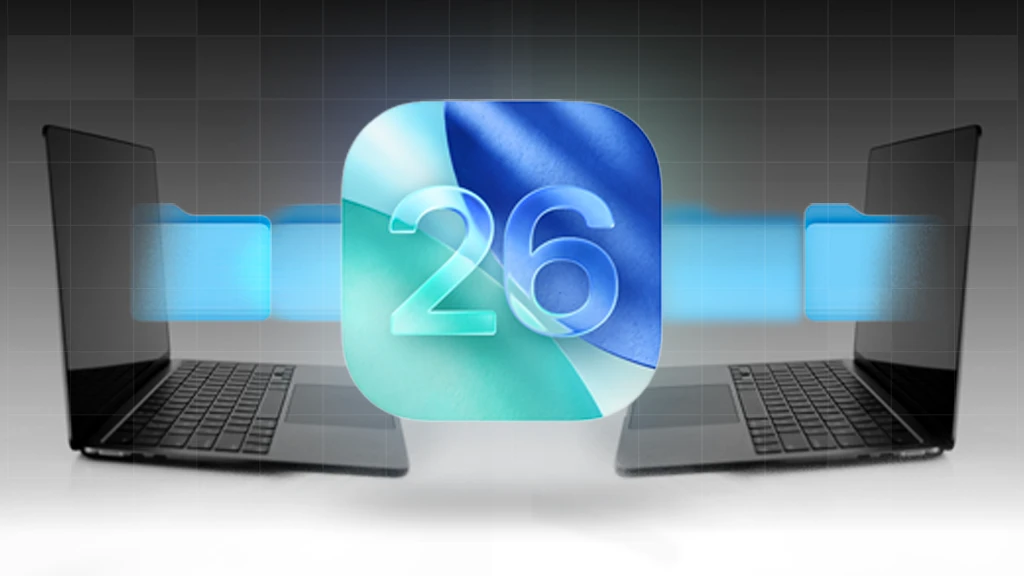 Macbooks migrating folders with OS26 icon on front