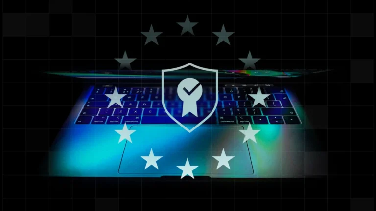 Macbook Pro with Euro stars around lock icon