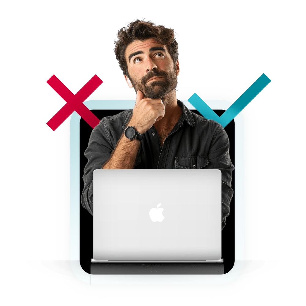 Indecisive person in front of a Macbook