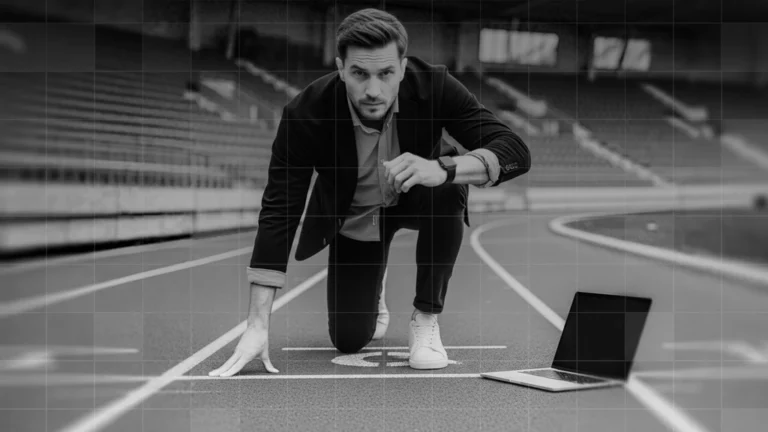 IT admin with a macbook pro ready to start running