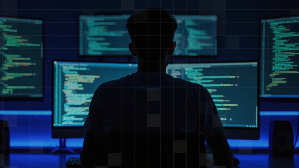IT manager in front of computer monitors