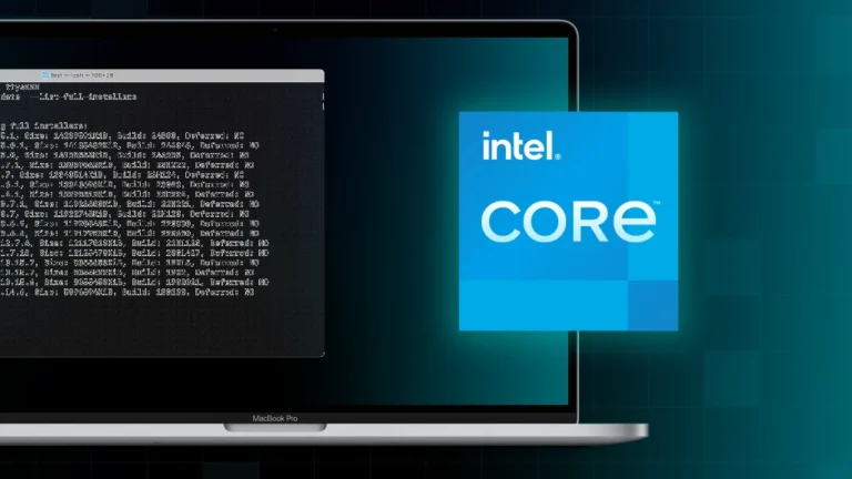 Terminal showing softwareupdate command to download a full macOS installer on an Intel-based Mac.