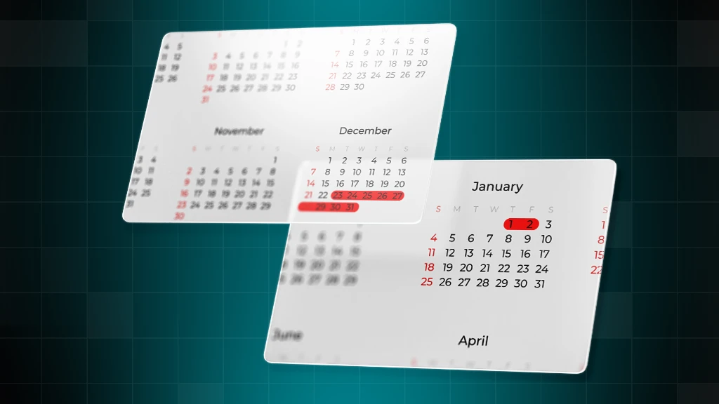 Calendar highlighting December 23 to January 2 as a high‑risk cyberattack window