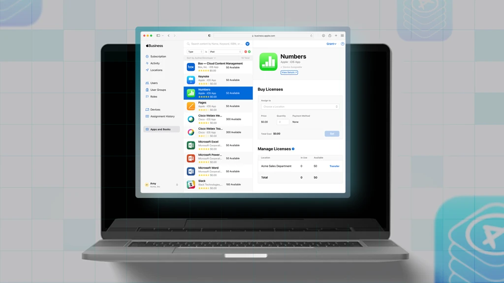 VPP screen on an Macbook Pro screen with the VPP icon o the background