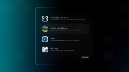 Progress screen showing macOS restore in progress