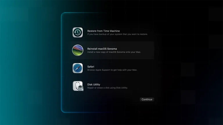Progress screen showing macOS restore in progress