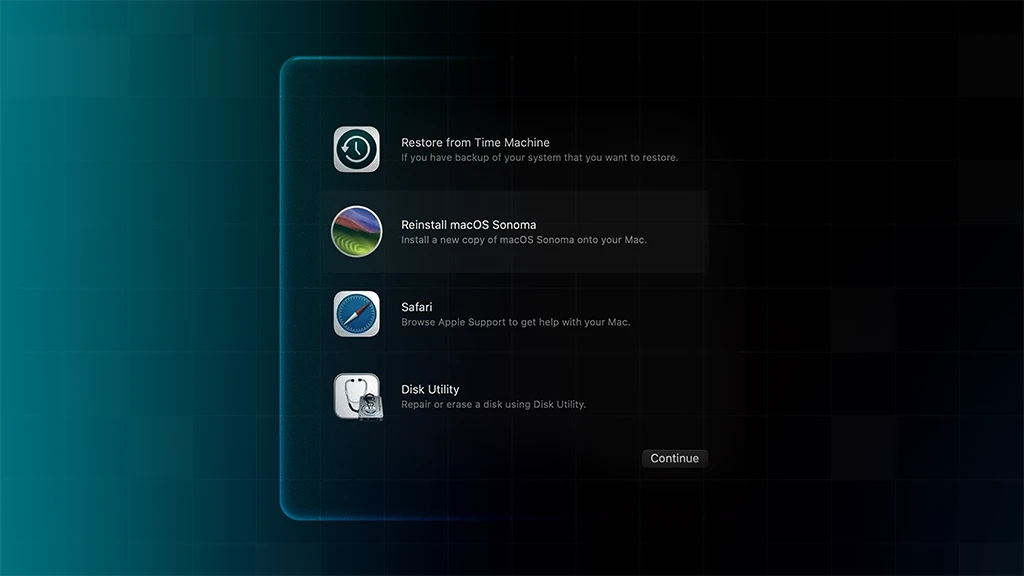 Progress screen showing macOS restore in progress
