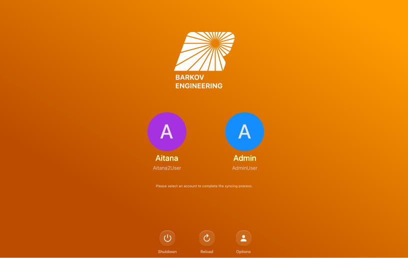 Mac desktop, at the login screen, showing a custom logo and wallpaper.