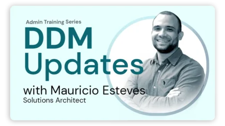 Addigy Admin Training Series promotional graphic titled "DDM Updates" with Mauricio Steves, Solutions Architect, shown in a circular black-and-white headshot with arms crossed.
