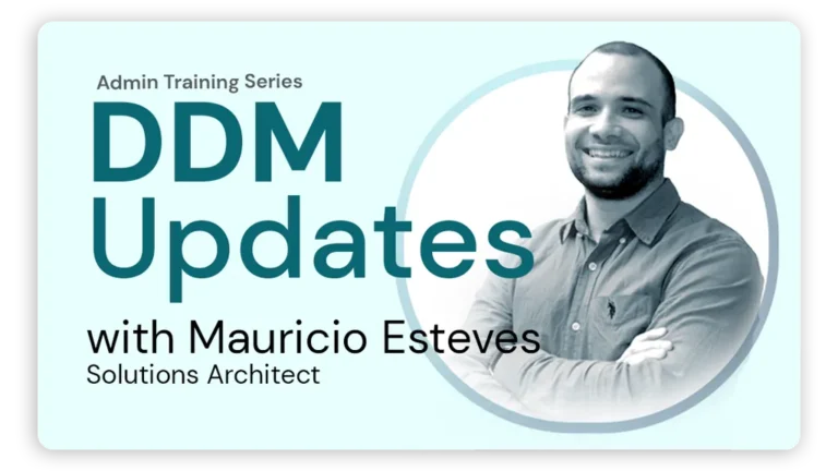 Addigy Admin Training Series promotional graphic titled "DDM Updates" with Mauricio Steves, Solutions Architect, shown in a circular black-and-white headshot with arms crossed.