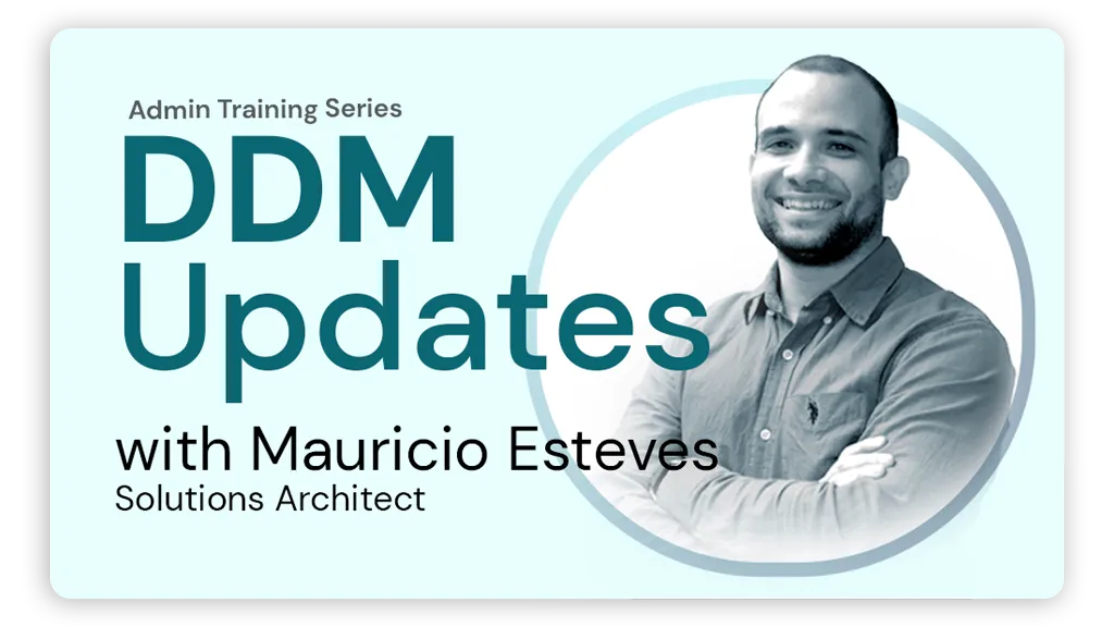 Addigy Admin Training Series promotional graphic titled "DDM Updates" with Mauricio Steves, Solutions Architect, shown in a circular black-and-white headshot with arms crossed.