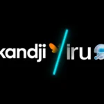 Kandji and Iru logos side by side on a black background, separated by a glowing cyan slash, with a butterfly emoji after "kandji" and a jellyfish emoji after "iru."