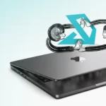 Partners illustration with Addigy monogram over a Macbook Pro