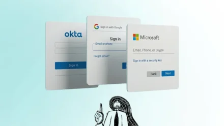 Character illustration pointing to different SSO solutions