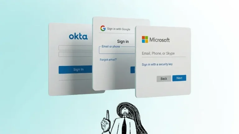 Character illustration pointing to different SSO solutions