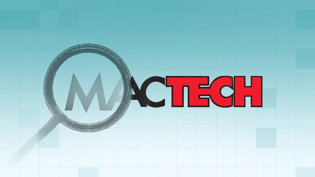 MacTech logo over Addigy teal background grid