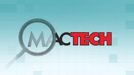 MacTech logo over Addigy teal background grid