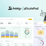 Addigy and ScalePad partner to bring compliance and IT lifecycle management together in one dashboard, showing pipeline value, active goals at 72% on track, and a 7.1 compliance health score.