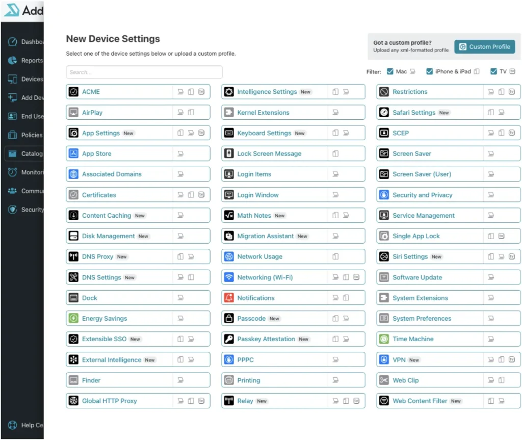 Addigy device settings