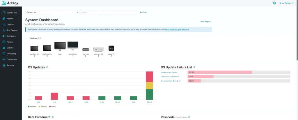 Addigy Status channel dashboard