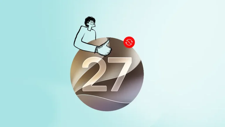 macOS 27 icon with a red block symbol and a thumbs-up figure, representing deferred macOS 27 upgrades