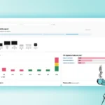 Addigy UI OS updates dashboard wireframe with an illustration character on front.