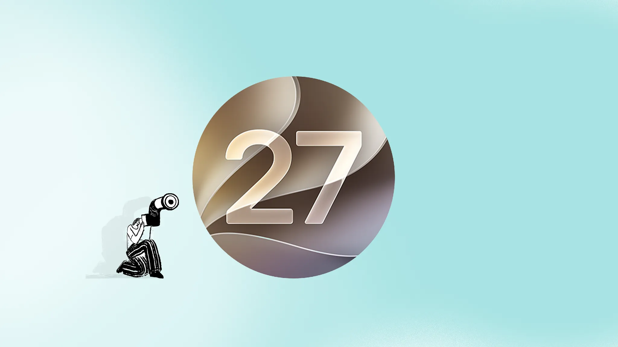 OS 27 logo with a illustrated character with binoculars in the background.