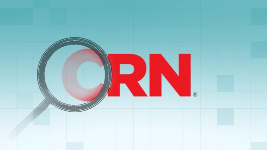 CRN logo with an illustration of a magnifier for Addigy Press Coverage.